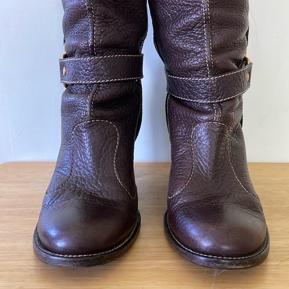 🇮🇹 Dolce & Gabbana Chocolate Brown Pebbled Leather High Riding Boots, Size 41 - Picture 9 of 16